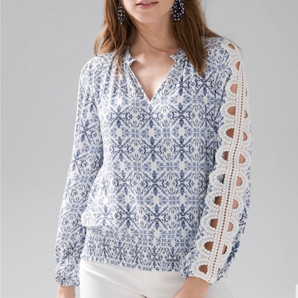 NWOT White House Black Market Long Sleeve Embroidered Blouse